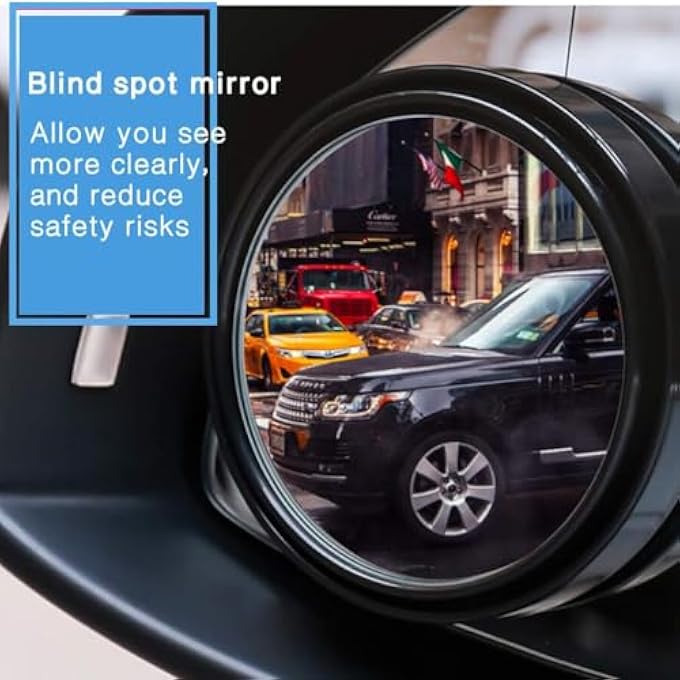ريحني زوج من المرايا العمياء 360 درجة قابلة للتعديل بزجاج عالي الوزن، مرآة محدبة بدون إطار دائرية لاصقة للسيارة، فان شاحنة SUV مقاومة للماء، عدسة واسعة الزاوية سوداء - Image 4