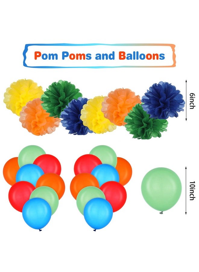 Skylety - 55 Piece Gone Fishing Party Supplies Happy Birthday Banner The Big One Banner Multicolor Pom Pom Flowers Fishing Themed Hanging Swirls Clown Fish Shape Balloons Latex Balloons Fish Cake Cupcake Topper - Image 1