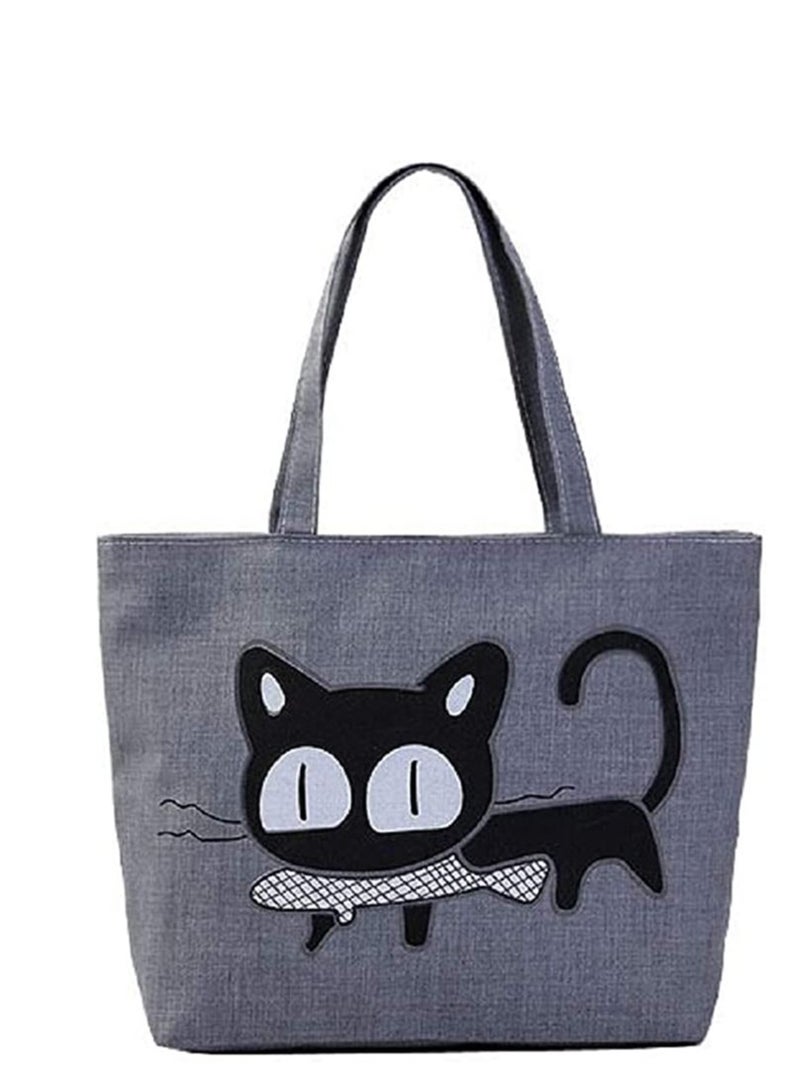 Excefore Tote Bag Canvas Cute Cat Handbag Large Shopping Bag Reusable Grocery Beach Bag with Zipper for Women Girls - Image 1