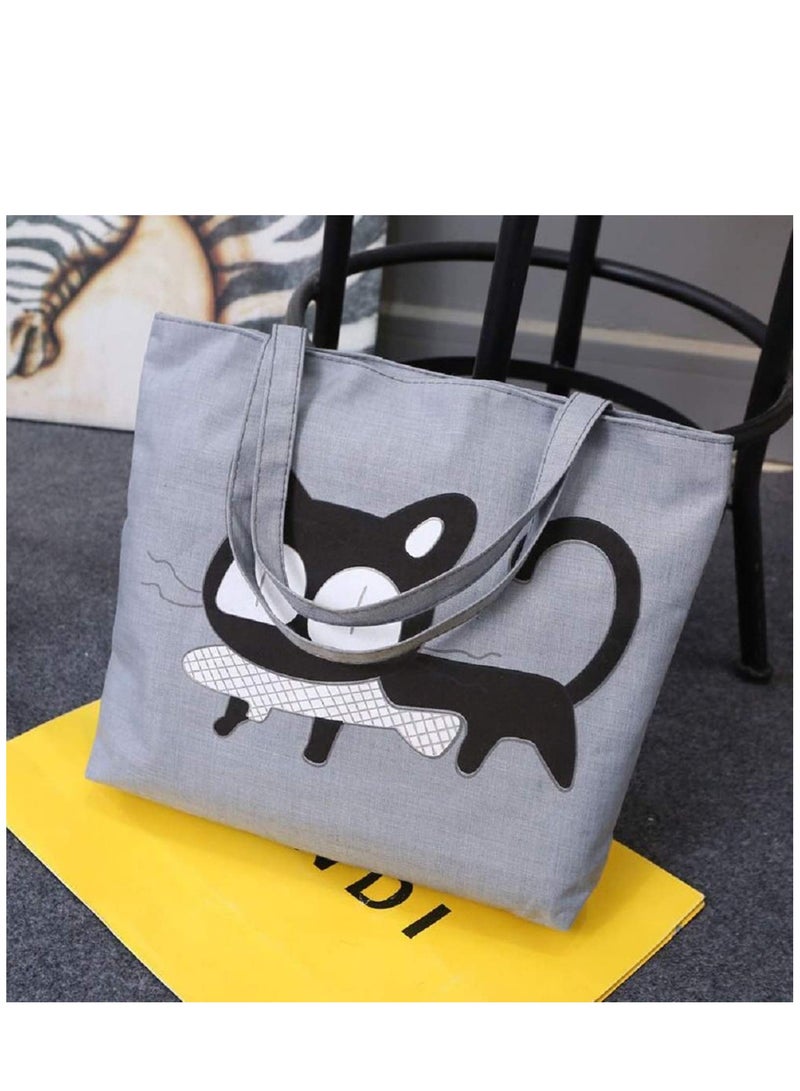 Excefore Tote Bag Canvas Cute Cat Handbag Large Shopping Bag Reusable Grocery Beach Bag with Zipper for Women Girls - Image 2