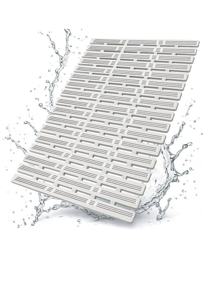 سجادة دش بدون انزلاق سجادة دش، TPE+ سجادة أرضية الدش مع فتحات تصريف وأكواب ماصة، سهلة القطع، سجادة حمام مطاطية، رمادية (36 × 16 بوصة) - Image 1