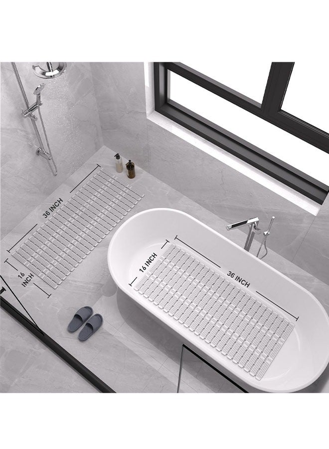 سجادة دش بدون انزلاق سجادة دش، TPE+ سجادة أرضية الدش مع فتحات تصريف وأكواب ماصة، سهلة القطع، سجادة حمام مطاطية، رمادية (36 × 16 بوصة) - Image 2