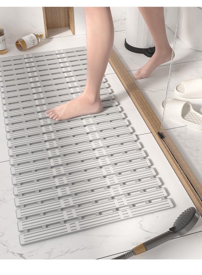 سجادة دش بدون انزلاق سجادة دش، TPE+ سجادة أرضية الدش مع فتحات تصريف وأكواب ماصة، سهلة القطع، سجادة حمام مطاطية، رمادية (36 × 16 بوصة) - Image 5