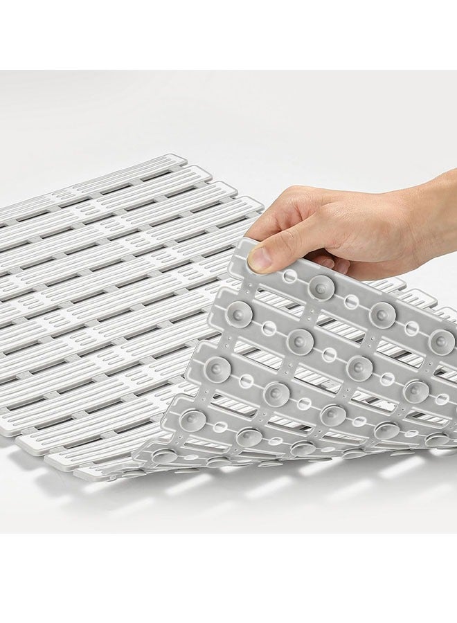 سجادة دش بدون انزلاق سجادة دش، TPE+ سجادة أرضية الدش مع فتحات تصريف وأكواب ماصة، سهلة القطع، سجادة حمام مطاطية، رمادية (36 × 16 بوصة) - Image 4