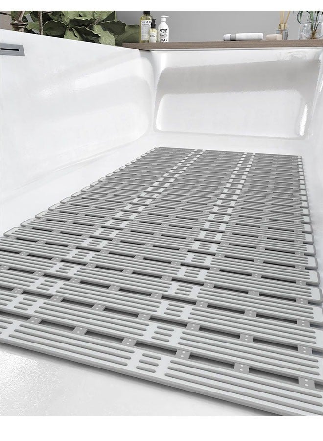 سجادة دش بدون انزلاق سجادة دش، TPE+ سجادة أرضية الدش مع فتحات تصريف وأكواب ماصة، سهلة القطع، سجادة حمام مطاطية، رمادية (36 × 16 بوصة) - Image 3