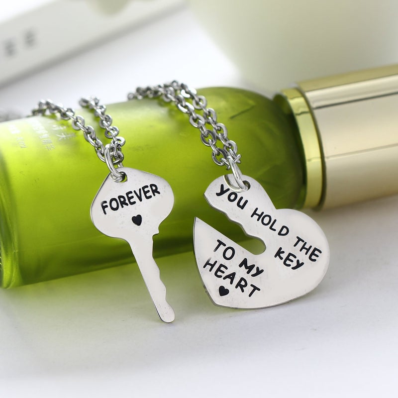 BESPMOSP Set of 2 You Hold The Key To My Heart Forever Matching Pendant Necklace - Image 3