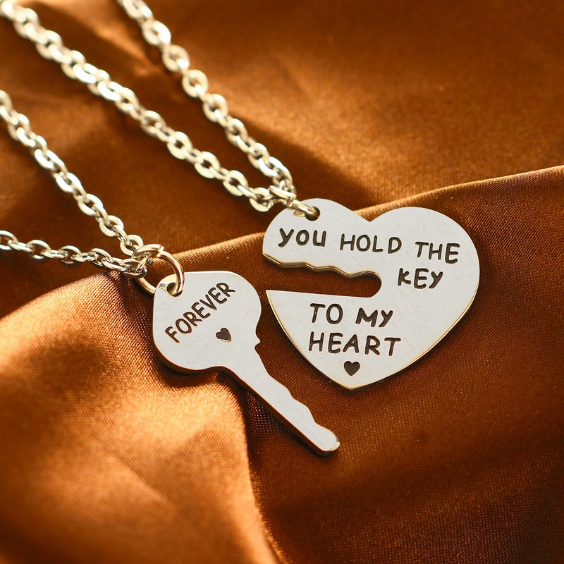 BESPMOSP Set of 2 You Hold The Key To My Heart Forever Matching Pendant Necklace - Image 2