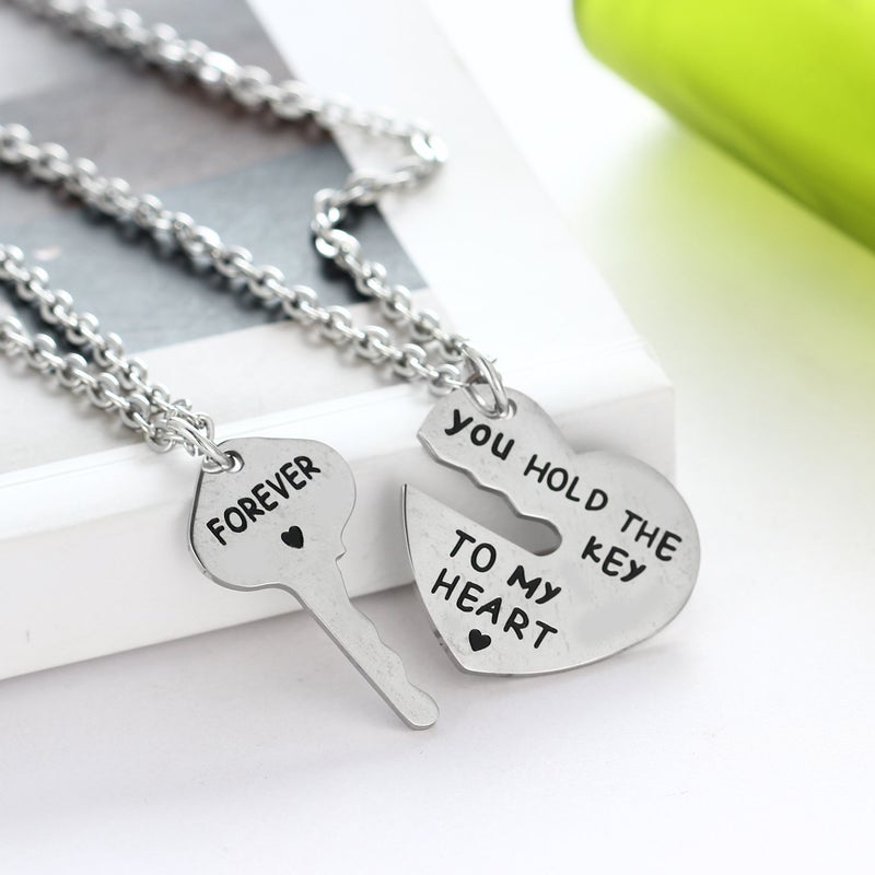 BESPMOSP Set of 2 You Hold The Key To My Heart Forever Matching Pendant Necklace - Image 4