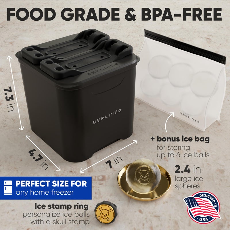 Berlinzo Premium Clear Ice Ball Maker [2024 Upgraded] - 4 Large 2.4-inch Crystal Clear Ice Balls for Whiskey Cocktail, Easy-to-Remove Ice Sphere Mold-Storage Bag & Ice Press Stamp Ring Included, Black - Image 5