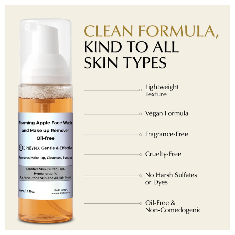 Epilynx Vegan Foaming Facial Cleanser - Makeup Remover Face Wash for Acne Prone, Dry, and Sensitive Skin - Oil-Free, Clean, and Soft Face Cleanser for Women and Men - 50ML 1.7 Fluid Ounce, Travel Size - Image 4