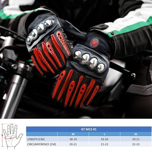 BADOWL Carbon Fiber PVC Knuckle Protection Riding Gloves | Touchscreen Sports Gloves with Anti-Slip Grip | Breathable, All-Weather, (RED, L) - Image 4