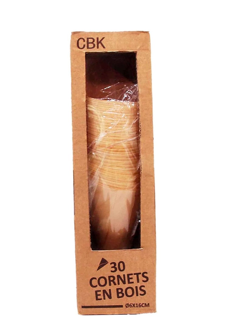 30 Pieces Disposable Wood Cones Vintage Wooden Food Cones Charcuterie Cones for Parties and Catering Events,