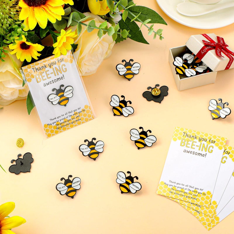 Misdary 20 Sets Bee Employee Appreciation Gifts Bulk Thank You Gifts for Coworkers Staff Awesome Bee Lapel Pins Brooch and Cards - Image 4