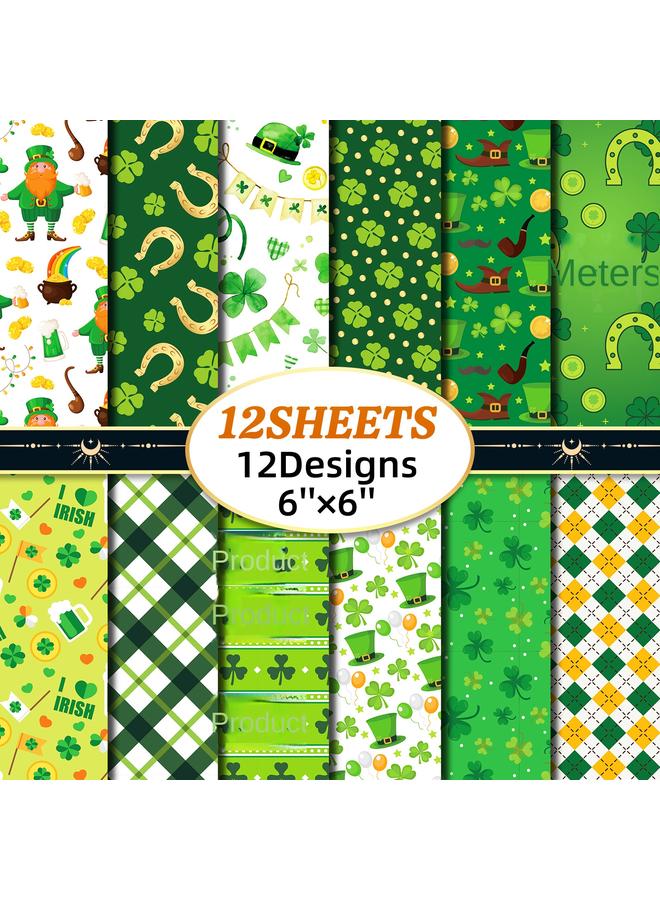 Bluejw 12 Sheets/pack Hat St. Patrick's Clip Book Hand Account Card Background Pattern Paper DIY Hand Account Material - Image 2