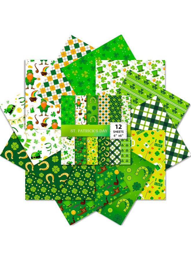 Bluejw 12 Sheets/pack Hat St. Patrick's Clip Book Hand Account Card Background Pattern Paper DIY Hand Account Material - Image 1