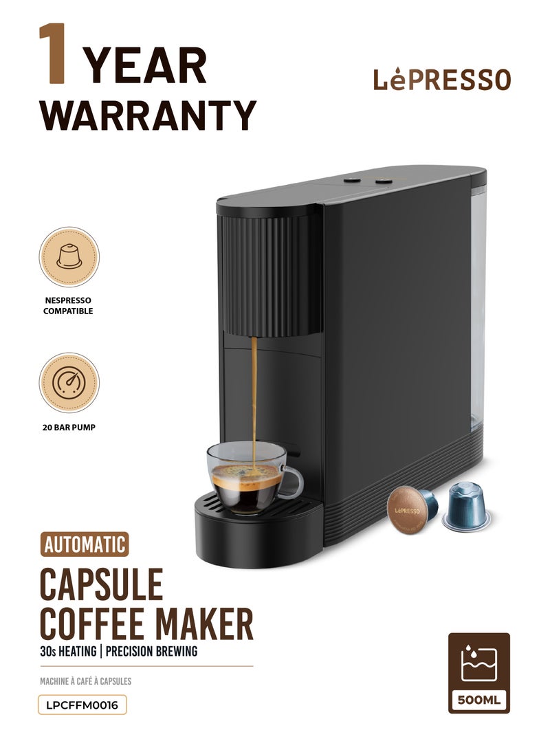 ليبرسو ماكينة صنع كبسولات القهوة الأوتوماتيكية / متوافقة مع نسبرسو / ماكينة صنع القهوة سريعة التسخين / تخزين الكبسولات / مضخة 20 بار / تحضير القهوة بدقة - أسود - Image 1