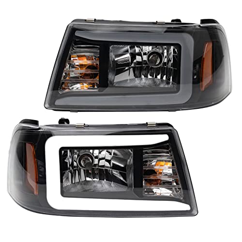 TRQ 2 Piece Headlight Assembly Set Performance LED C Light Bar Black Bezel Driver & Passenger Side Compatible with Ford Ranger 2001-2011 FO2502173 FO2503173 - Image 1