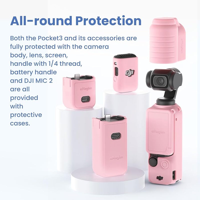 DJI Pocket 3 Camera Silicone Protective Case Full Body Protection Kit Anti Lost Rope Standard Pink - Image 3