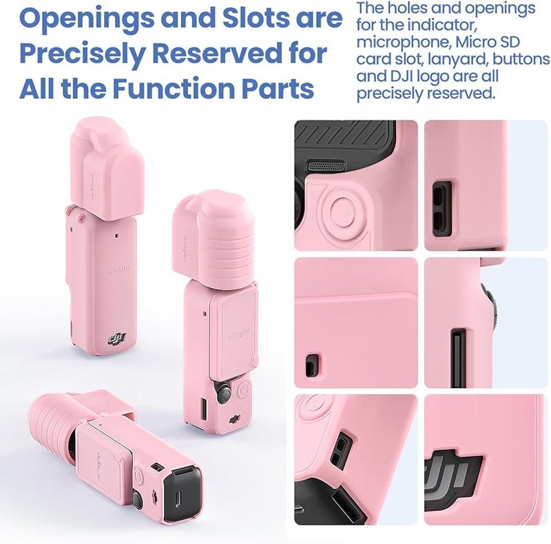 DJI Pocket 3 Camera Silicone Protective Case Full Body Protection Kit Anti Lost Rope Standard Pink - Image 4