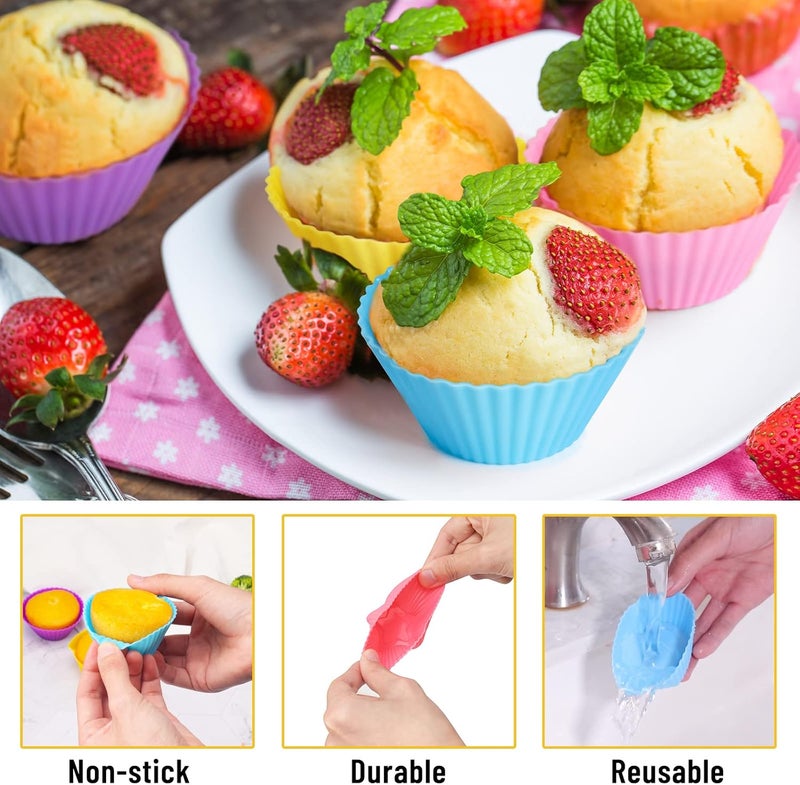 LetGoShop Silicone Cupcake Liners for Baking, 24Pcs Reusable Muffin Cups Greaseproof Muffin Liners Nonstick Baking Molds with Round, Stars, Heart, Flowers Shape for Kids - Image 4
