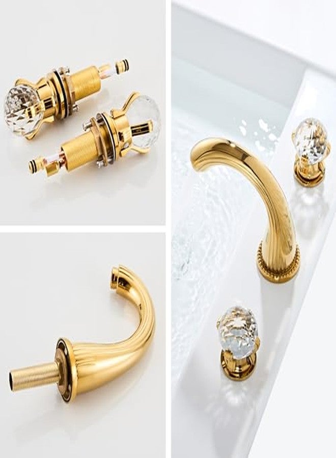 sprinkle Bathroom Sink Faucet 3 Hole Deck Mounted Widespread Brass Bathroom Faucet Crystal Handle Mixer Tap Gold Ti-PVD (Gold) - Image 4