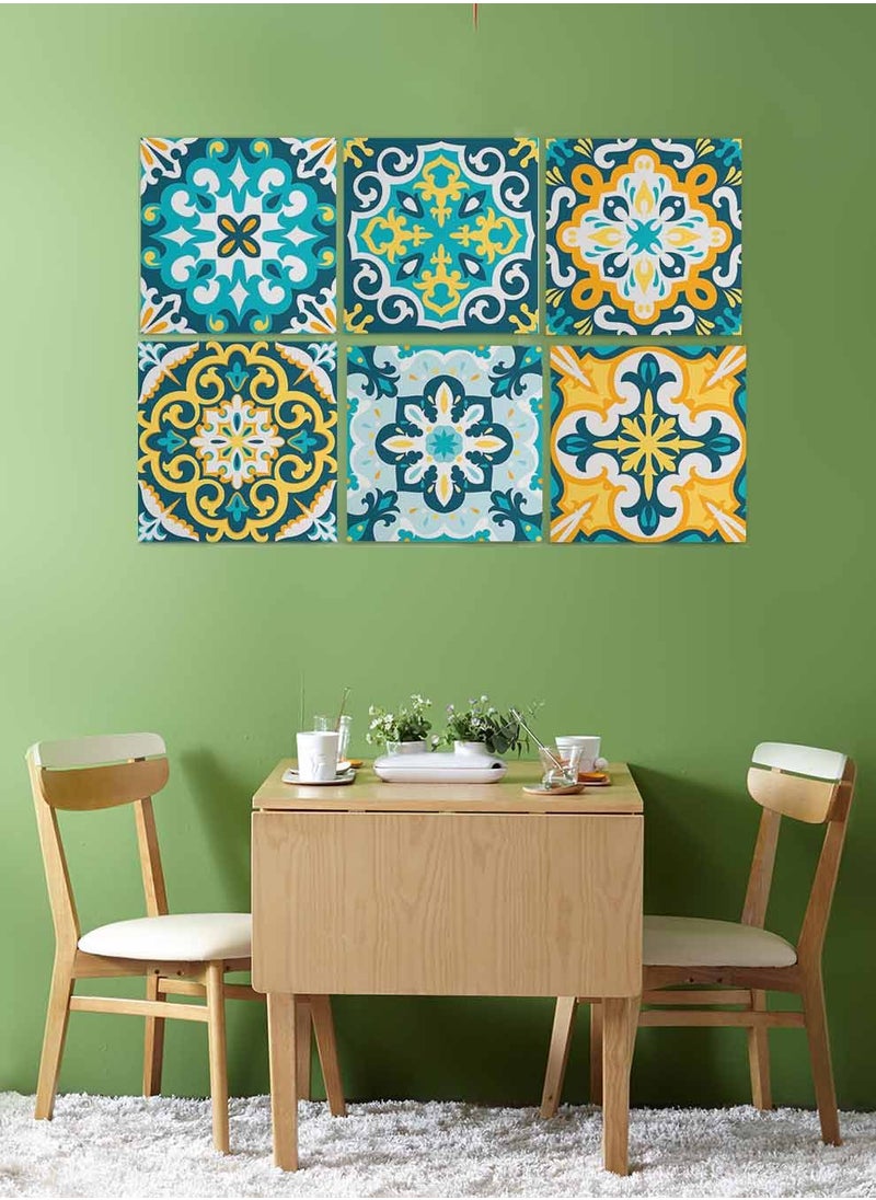 LOWHA Set Of 6 Framed Square Canvas Wall Arts Stretched Over Wooden Frame, Beautiful Ornamental Seamless Painting, For Home, Living Room, Office Decor  - Image 3