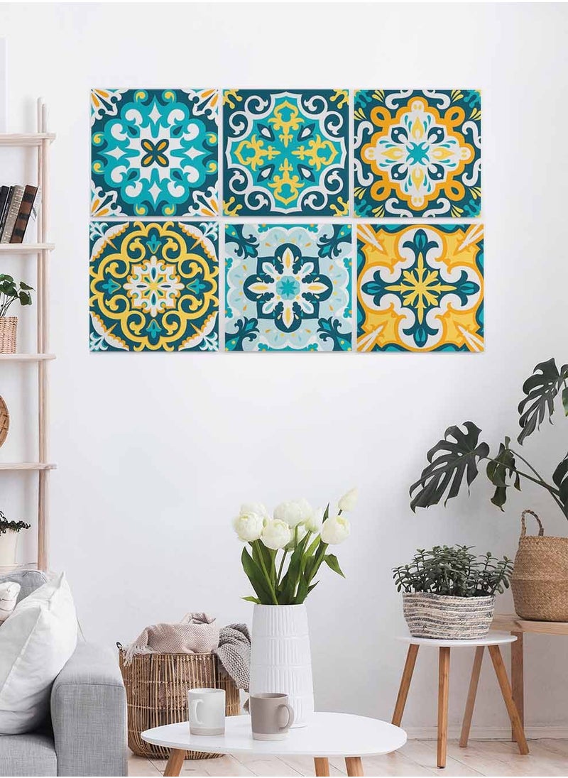 LOWHA Set Of 6 Framed Square Canvas Wall Arts Stretched Over Wooden Frame, Beautiful Ornamental Seamless Painting, For Home, Living Room, Office Decor  - Image 2