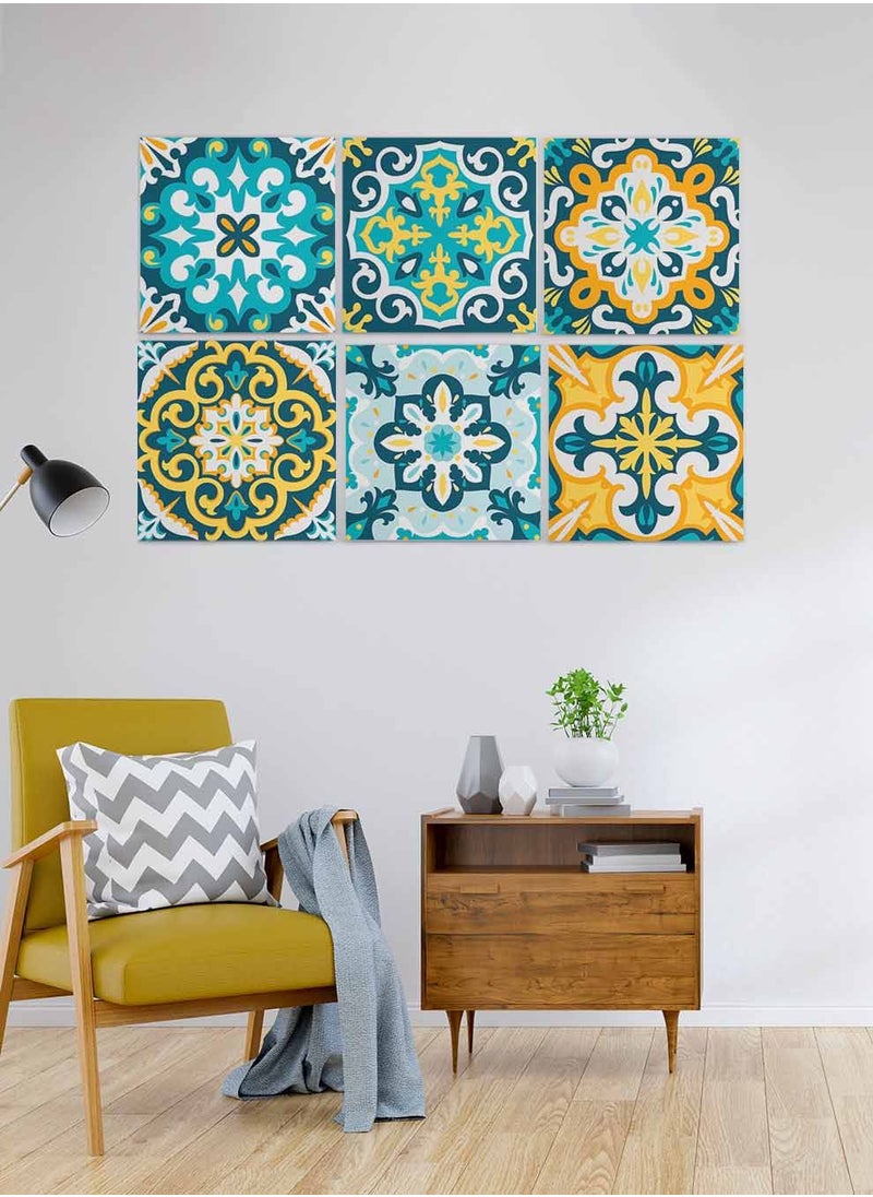 LOWHA Set Of 6 Framed Square Canvas Wall Arts Stretched Over Wooden Frame, Beautiful Ornamental Seamless Painting, For Home, Living Room, Office Decor  - Image 4