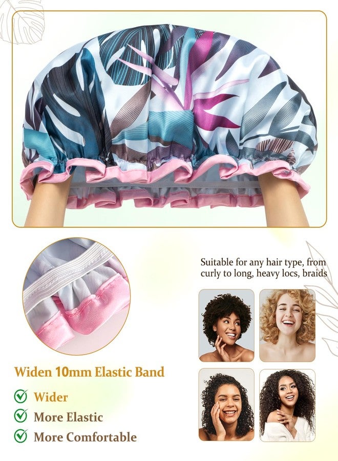 mikimini Large Shower Cap for Women Reusable Waterproof, Hair Cap for Shower with Double Layers, Tropic Style Hair Cover with Elastic Band for Shower suit for Long Hair, Braids - Image 5