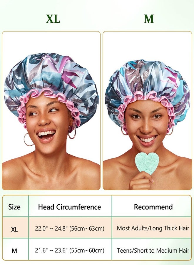 mikimini Large Shower Cap for Women Reusable Waterproof, Hair Cap for Shower with Double Layers, Tropic Style Hair Cover with Elastic Band for Shower suit for Long Hair, Braids - Image 2