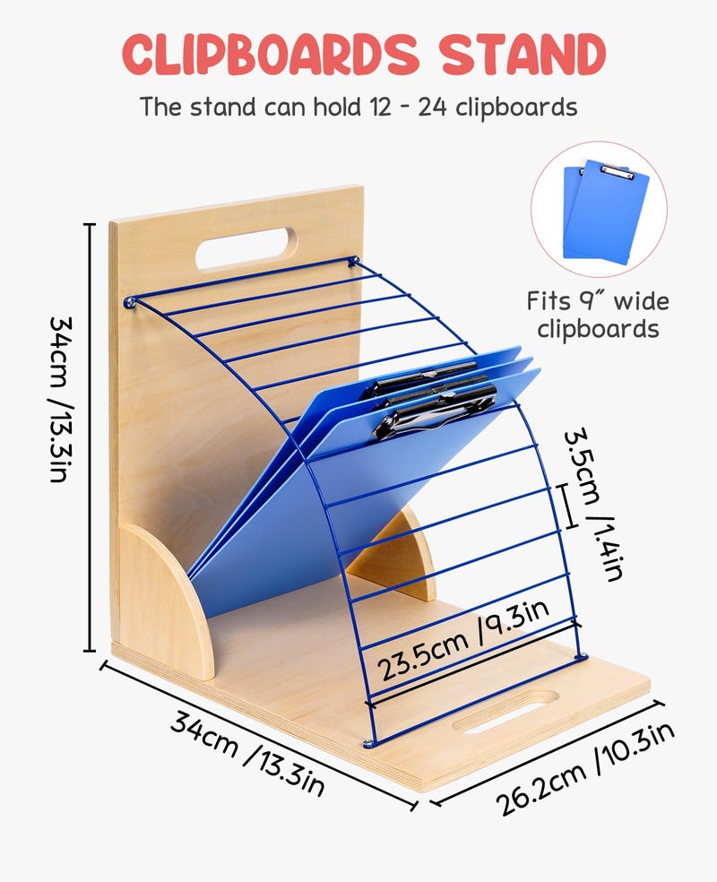GAMENOTE Clipboard Holder, Wood and Metal Clipboard Holder Stand, Small White Board Storage Rack Organizer for Classroom, Office, Assembly Required (1) - Image 2