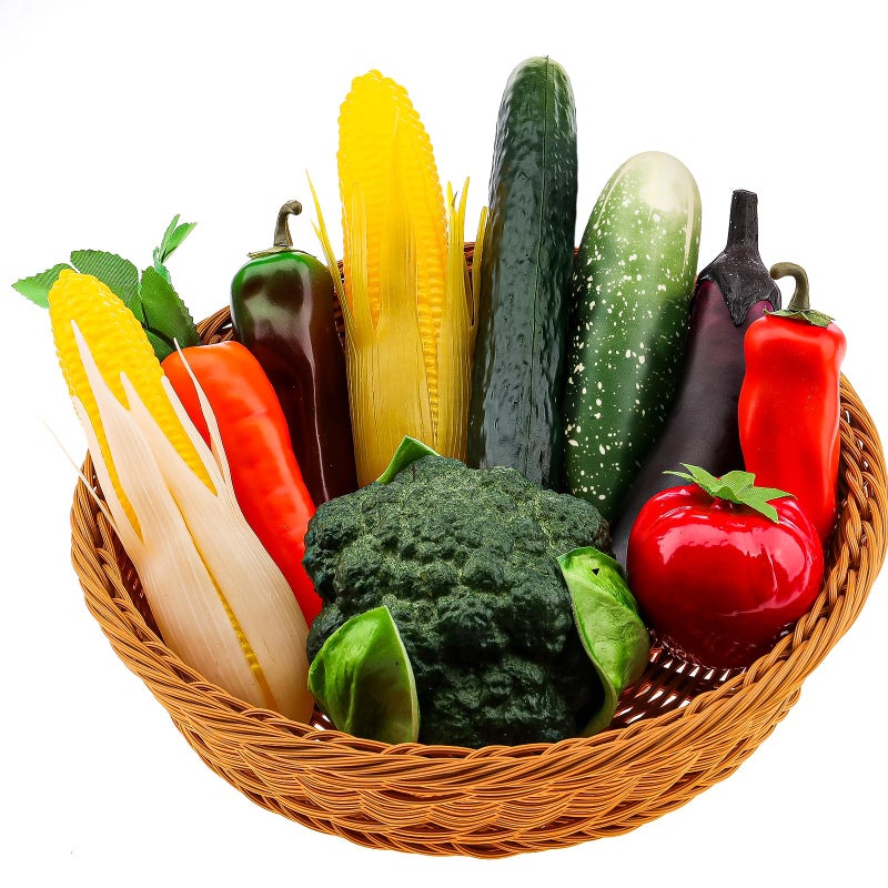 Meiwlong 10 Pcs Fake VegetablesRealistic Plastic Fake Fruit and Vegetable DecorationArtificial Vegetable for Home Kitchen Decor Fake Veggies Broccoli Chili for Photography Props Display