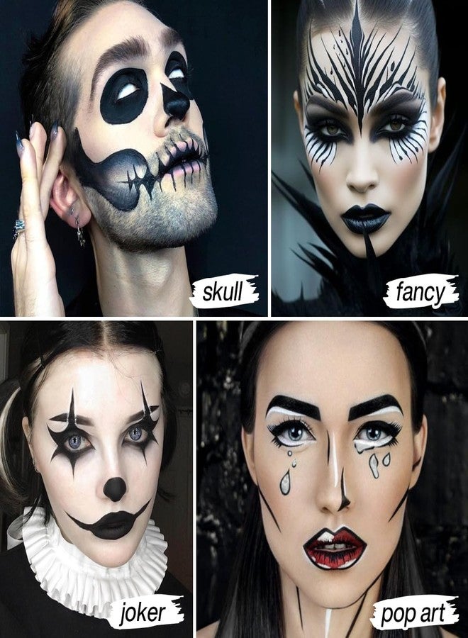 DE'LANCI Black Face Paint Foundation Halloween Sfx Makeup, Semi-matte Black Body Paint Highly Pigmented, Face Body Paint Skull Skeleton Waterproof Greasepaint Goth Makeup Special Effects Cosplay - Image 3
