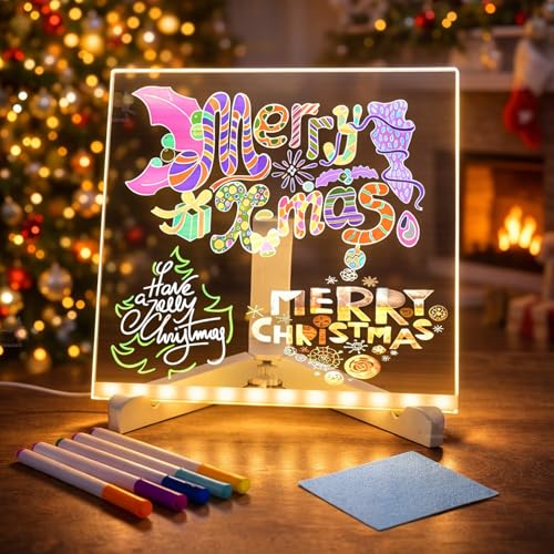 Wishkey DIY 3D LED Writing Pad for Kids (20x20cm) Acrylic Light Writing Board with USB Plug Reusable Glow Message Board with Markers LED Panel Writing Tablet for Home Décor Table Lamp for Study Room - Image 3