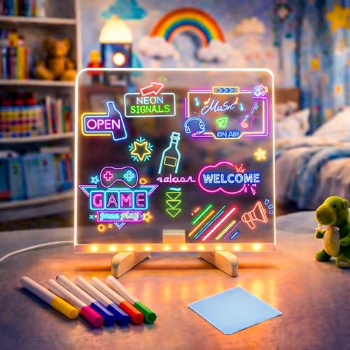 Wishkey DIY 3D LED Writing Pad for Kids (20x20cm) Acrylic Light Writing Board with USB Plug Reusable Glow Message Board with Markers LED Panel Writing Tablet for Home Décor Table Lamp for Study Room - Image 1
