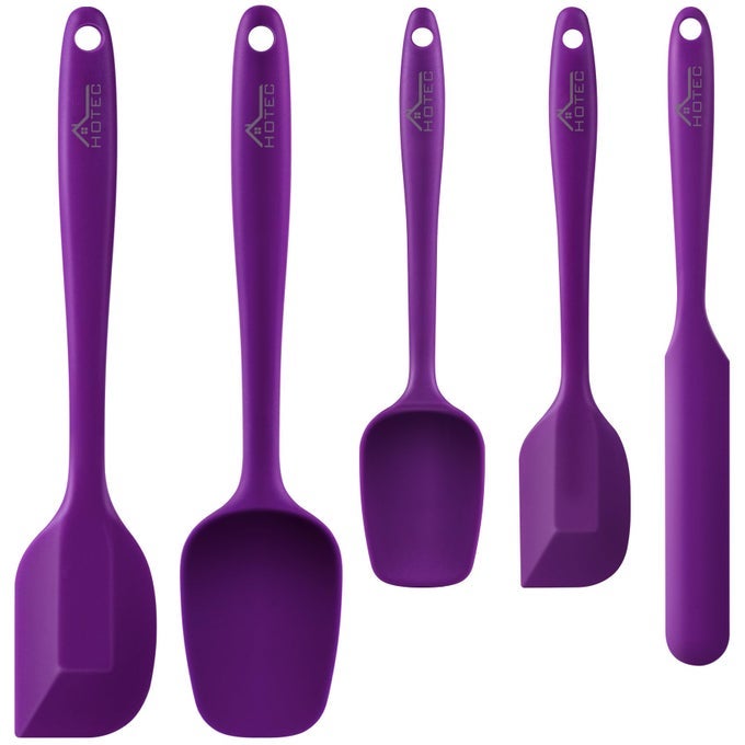600 HEAT RESISTANT BPAFREE SILICONE RUBBER SPATULA SET FOR BAKING COOKING AND MIXING NON STICK DISHWASHER SAFE PURPLE SET OF 5