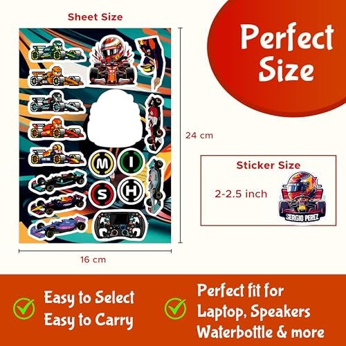 CodersParadise - Pack of 120 F1 Formula One Racing Vinyl Stickers for Laptop, Journal, Diary, Guitar, Mobile Case - Waterproof Residue Free Multicolor Stickers - 3 Inches for Metal, Glass - Image 2