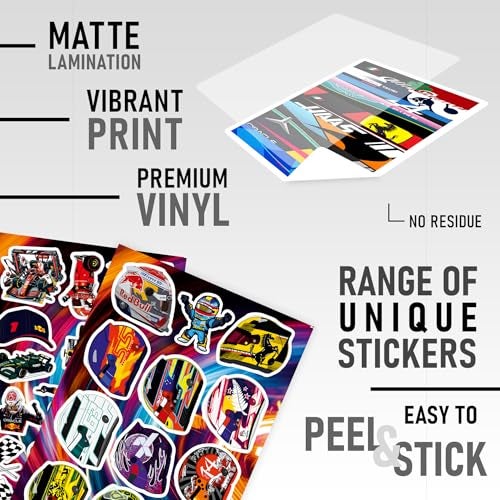 CodersParadise - Pack of 120 F1 Formula One Racing Vinyl Stickers for Laptop, Journal, Diary, Guitar, Mobile Case - Waterproof Residue Free Multicolor Stickers - 3 Inches for Metal, Glass - Image 5