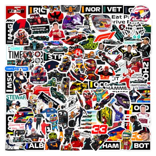CodersParadise - Pack of 120 F1 Formula One Racing Vinyl Stickers for Laptop, Journal, Diary, Guitar, Mobile Case - Waterproof Residue Free Multicolor Stickers - 3 Inches for Metal, Glass - Image 1