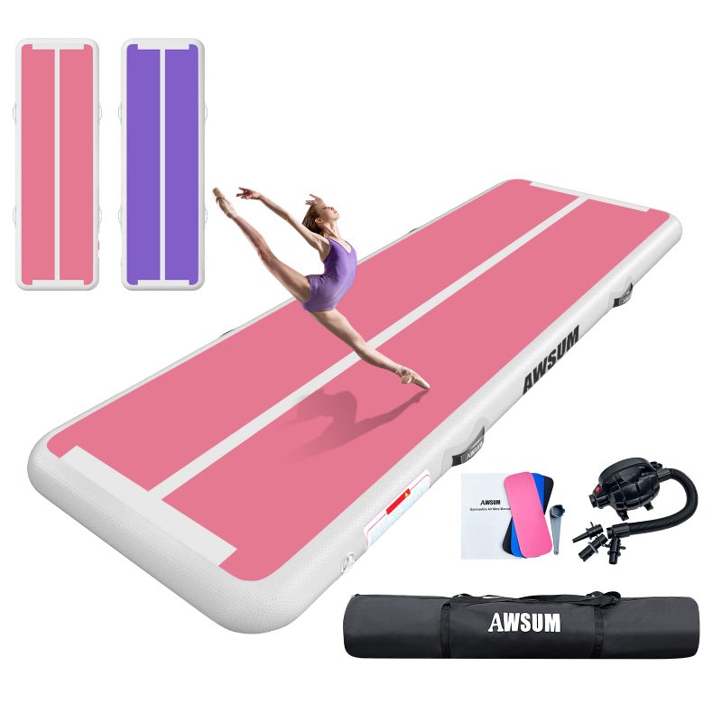 AWSUM 66ft Gymnastics Mat Air mat 4 inches Thick Inflatable Tumbling Track with Electric Pump for Home UseGym