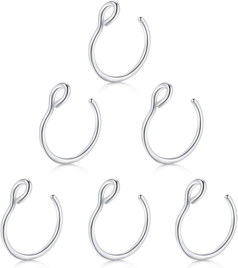 Earmark 20G 5Pcs Adjustable 8MM Fake Nose Rings Hoop in High Polished Surgical Steel | Diameter 8MM | Color Gold - Silver - Black - Rainbow - Image 1
