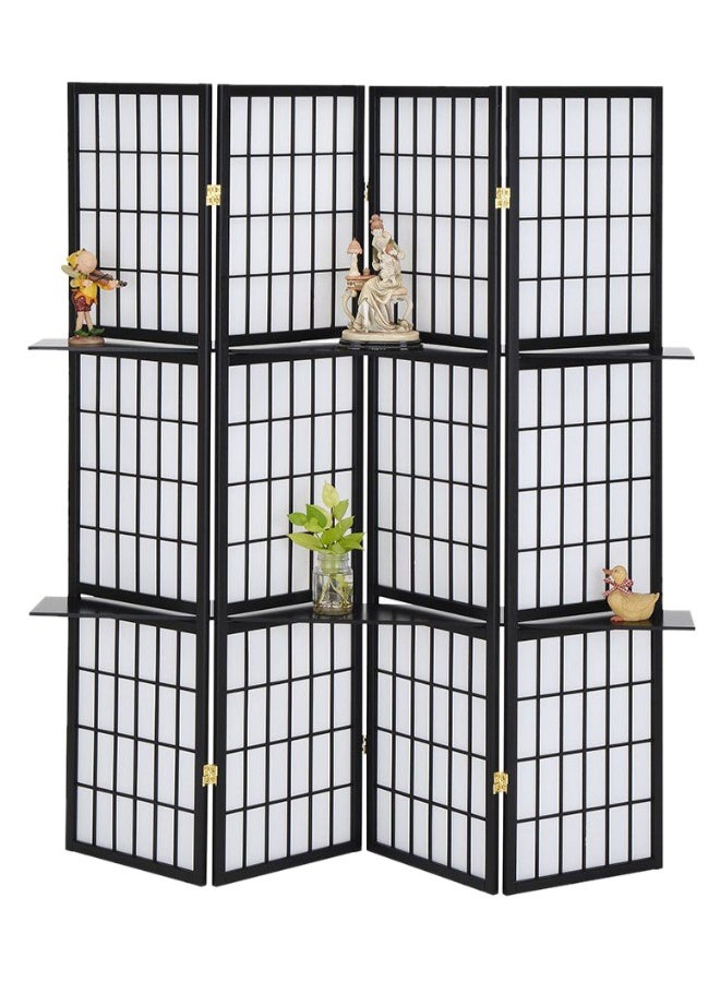 DANUBE HOME Leynor 4-Panel Divider With Shelves Room Divider Modern Folding Privacy Screen Adjustable Partition With Storage Shelves For Living Room And office â€“ Black And White 