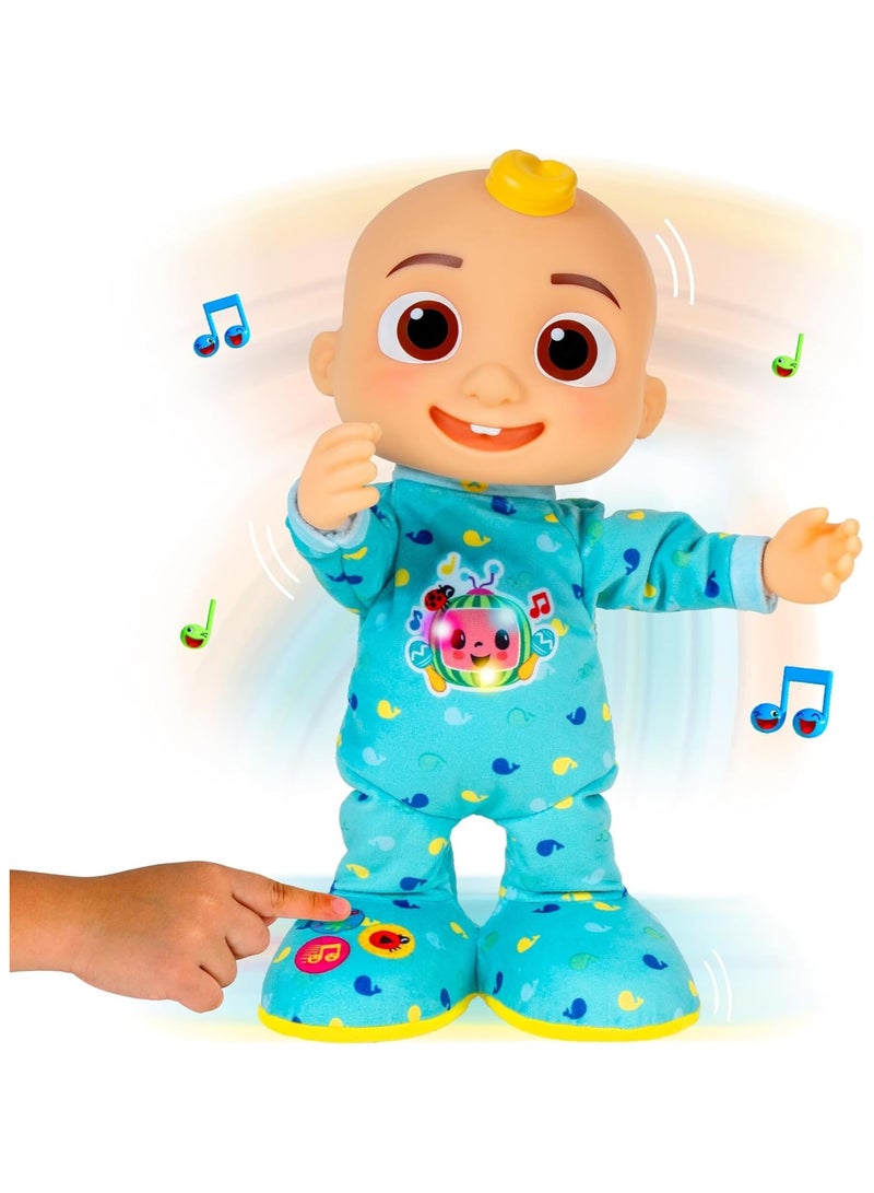 Jazwares Cocomelon Deluxe Dancing JJ Plush Doll 14-Inches, Battery Operated | Dance & Sing Along with JJ | Plays "Looby Loo" & "If You Are Happy and You Know It" song | Soft Toy | Interactive Plush Toy for Baby and Toddler | Educational Toy | Early Learning Toy | Helps with Motor Skill Development | Perfect Gift for Baby and Toddler - Image 3