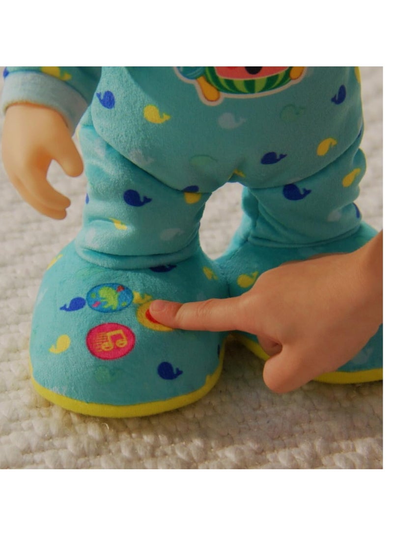Jazwares Cocomelon Deluxe Dancing JJ Plush Doll 14-Inches, Battery Operated | Dance & Sing Along with JJ | Plays "Looby Loo" & "If You Are Happy and You Know It" song | Soft Toy | Interactive Plush Toy for Baby and Toddler | Educational Toy | Early Learning Toy | Helps with Motor Skill Development | Perfect Gift for Baby and Toddler - Image 4