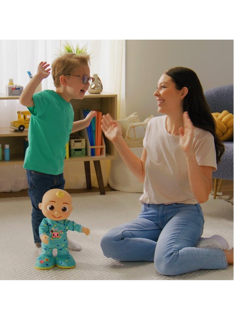 Jazwares Cocomelon Deluxe Dancing JJ Plush Doll 14-Inches, Battery Operated | Dance & Sing Along with JJ | Plays "Looby Loo" & "If You Are Happy and You Know It" song | Soft Toy | Interactive Plush Toy for Baby and Toddler | Educational Toy | Early Learning Toy | Helps with Motor Skill Development | Perfect Gift for Baby and Toddler - Image 5