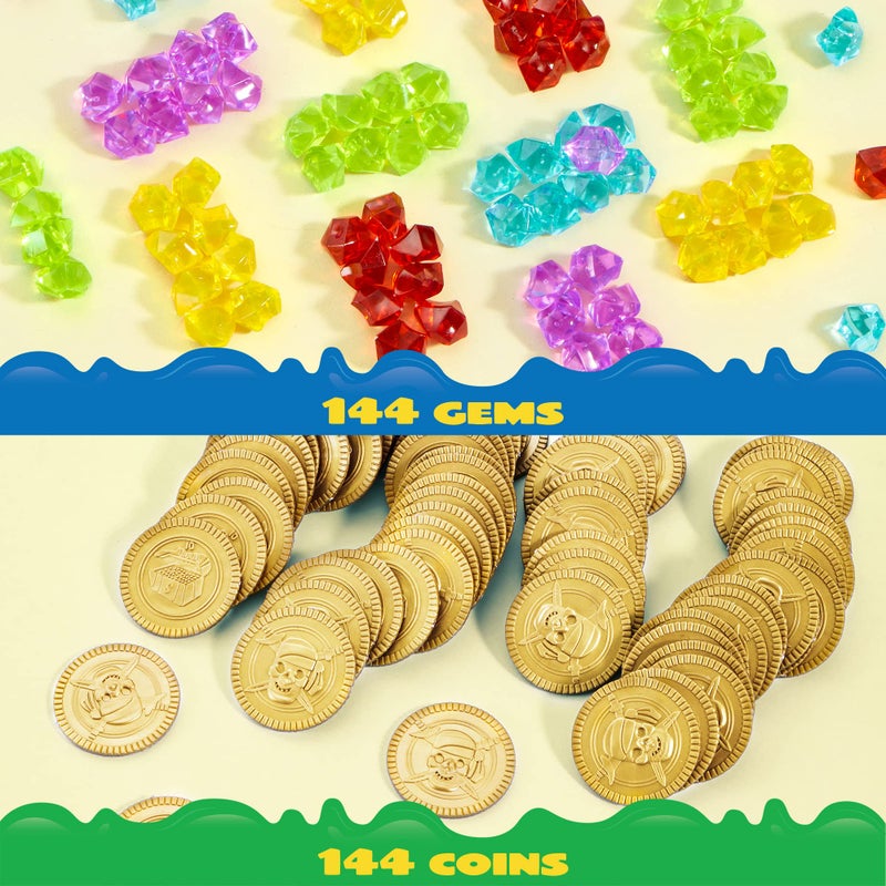 JOYIN Toy 288 Pieces Pirate Gold Coins and Pirate Gems Jewelry Playset Pack Party Favor. (144 Coins+144 Gems) - Image 2