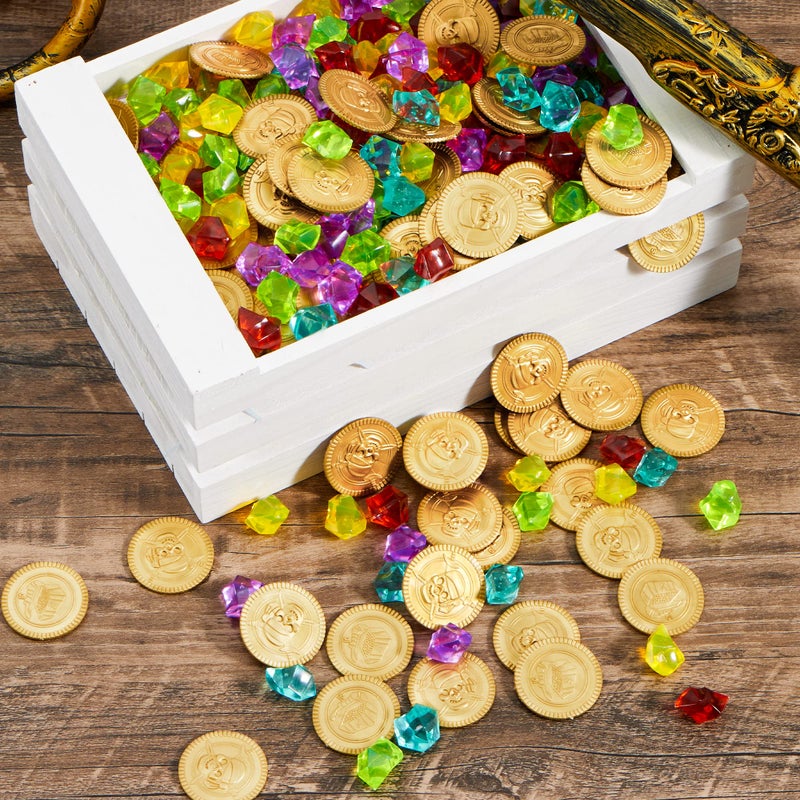 JOYIN Toy 288 Pieces Pirate Gold Coins and Pirate Gems Jewelry Playset Pack Party Favor. (144 Coins+144 Gems) - Image 5