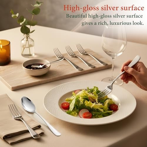 Parage 12 Pieces Stainless Steel Table Spoons and Forks Set with Round Edge, Tableware, Set of 12, Silver (Contains: 6 Table Spoons and 6 Dinner Forks) - Image 4