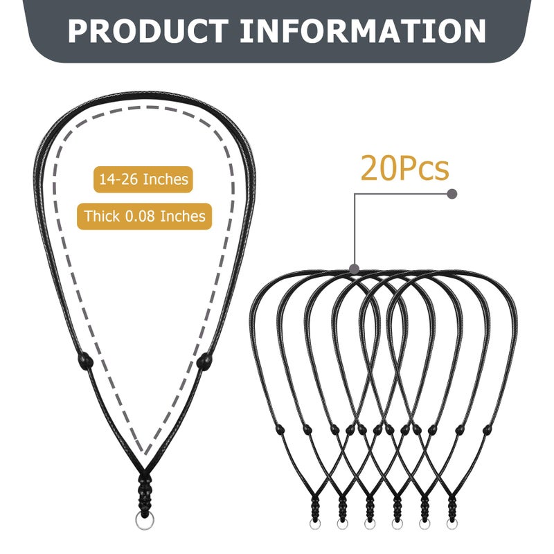 Philbinden 20Pcs Vintage Black Necklace Cord Rope Adjustable Double Knotted Handmade Craft Necklaces With Metal Ring for Hanging Pendants,14-26 Inches Thick 2 MM - Image 2