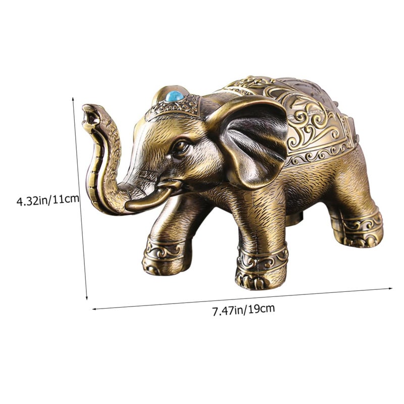 Vintage Elephant Ashtray with Lid Decorative Retro Metal Sculpture for Home Office - Image 3
